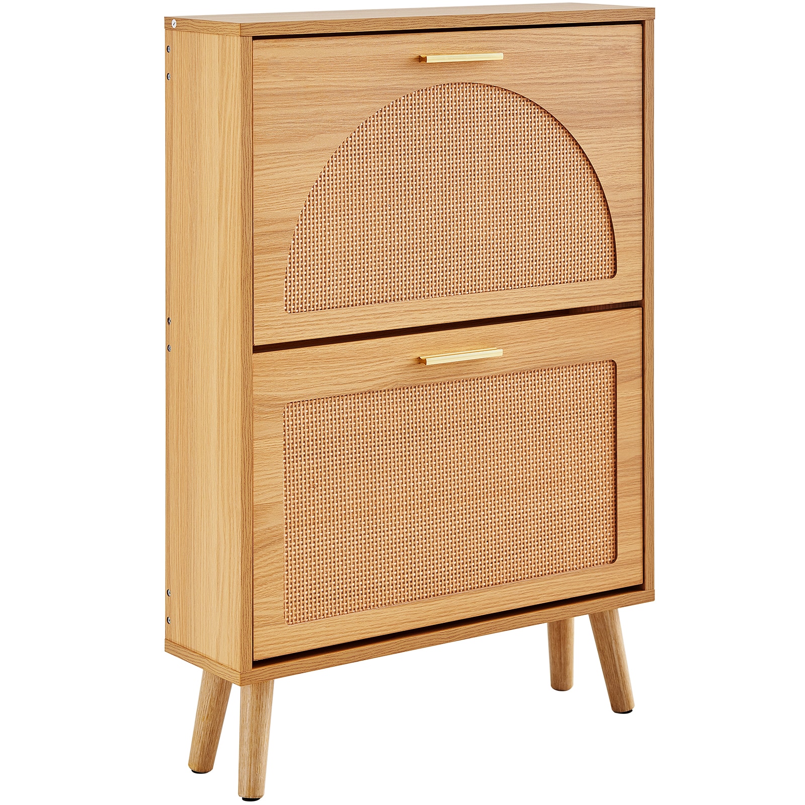 Shoe Cabinet With 2 Flip Drawers, Shoe Storage Cabinet For Entryway, Free Standing Shoe Storage Organizer With Rattan Doors For Heels, Boots, Slippers In Hallway, Living Room_maomaolike.com